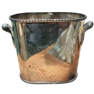 Pottery Barn Ice Bucket Wine Bottle Holder Silver with Handles